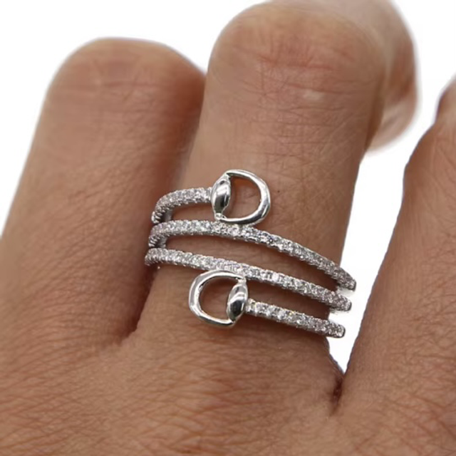 Adjustable Sparkle 925 Silver Plated Snaffle Ring