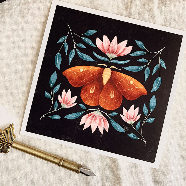 Papillon sur fond noir ou beige Mini affiche 13 cm