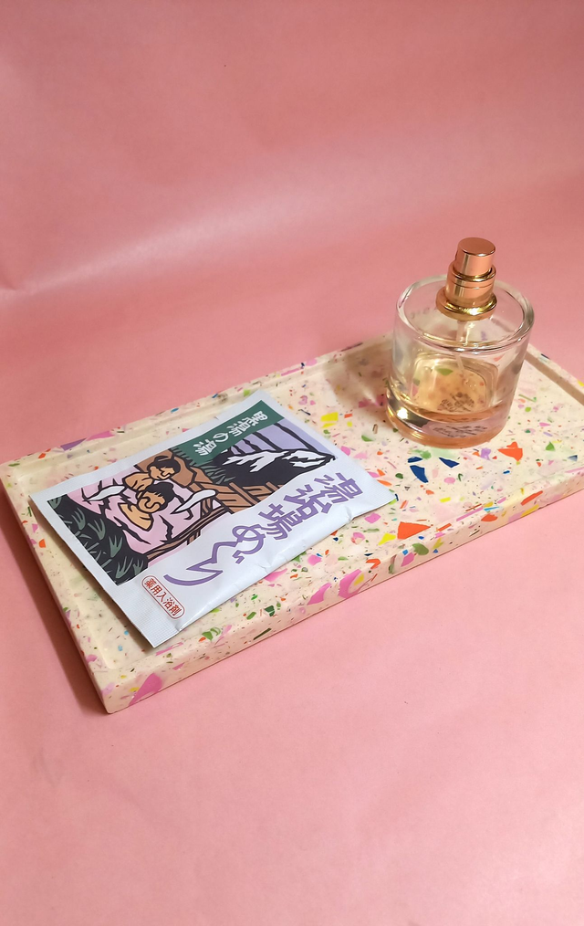 Taca prostokątna, długa, podstawka na przekąski, świece, akcesoria, lastryko, beżowa