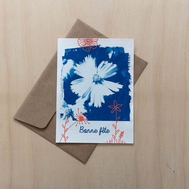 Bonne fête - Carte cyanotype - 10,5 x 14 cm