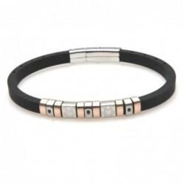 Bracciale uomo in caucciù con inserto in acciaio 