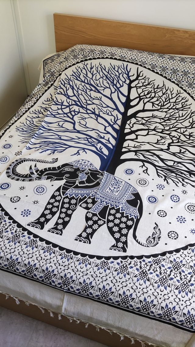 Grande tenture 100% coton - Eléphant et arbre de vie