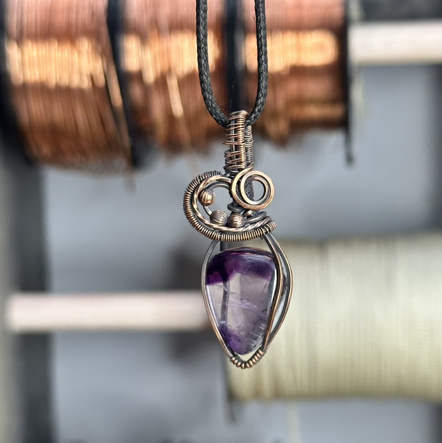 Amethyst Trapiche pure copper wrapped pendant 