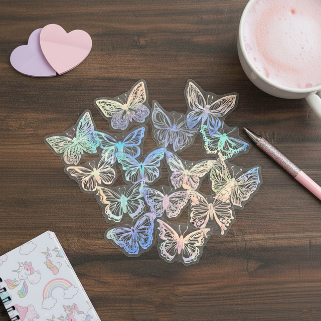 Stickers holographiques papillons - Lot de 15