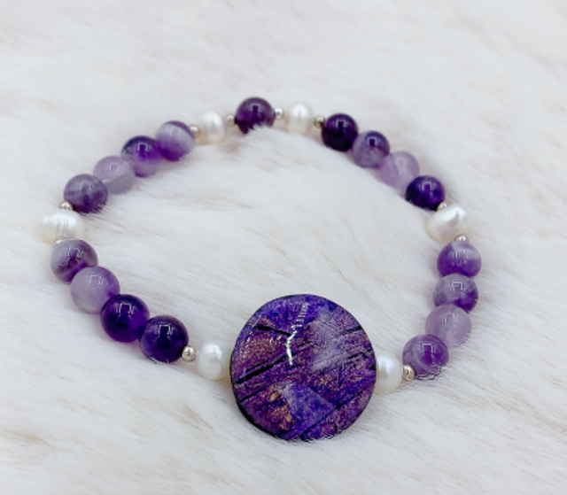Bracelet "Eclat Naturelle" Améthystes et Perles d'eau douce
