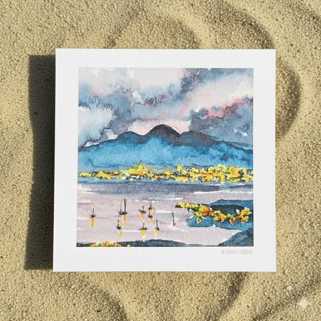 Aquarelle mini - Aube sur la baie de FDF - reproduction