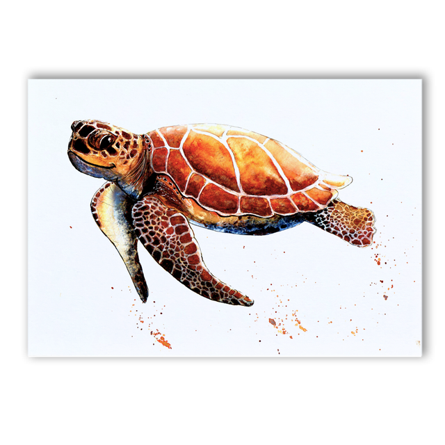 A4 Turtle swimming happily watercolour print