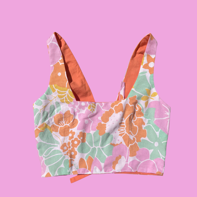 Crop top reversible "Fleur pastel" - XS/S