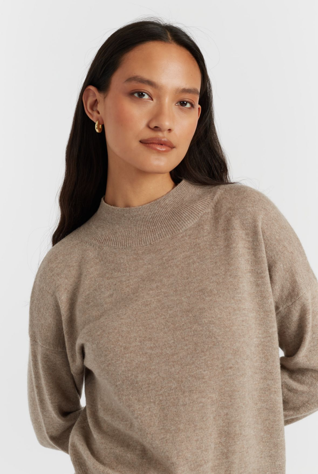 Oatmeal Chinti &amp; Parker Wool/Cashmere Funnel Sweater