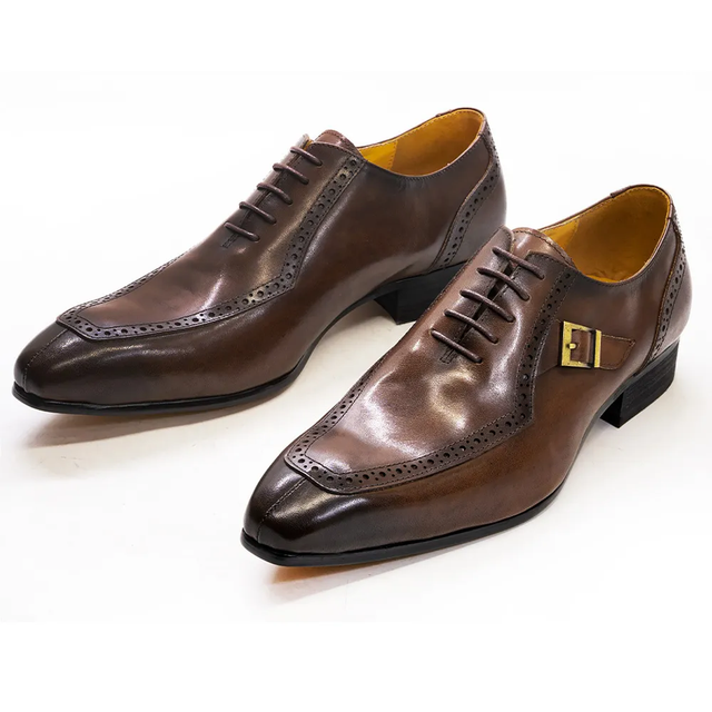 Formal Brown Lace Up Buckle Pointed Toe Oxford