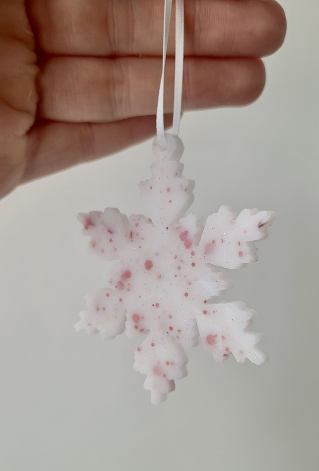 White & Red Snowflake Ornament – Handmade Resin Christmas Bauble
