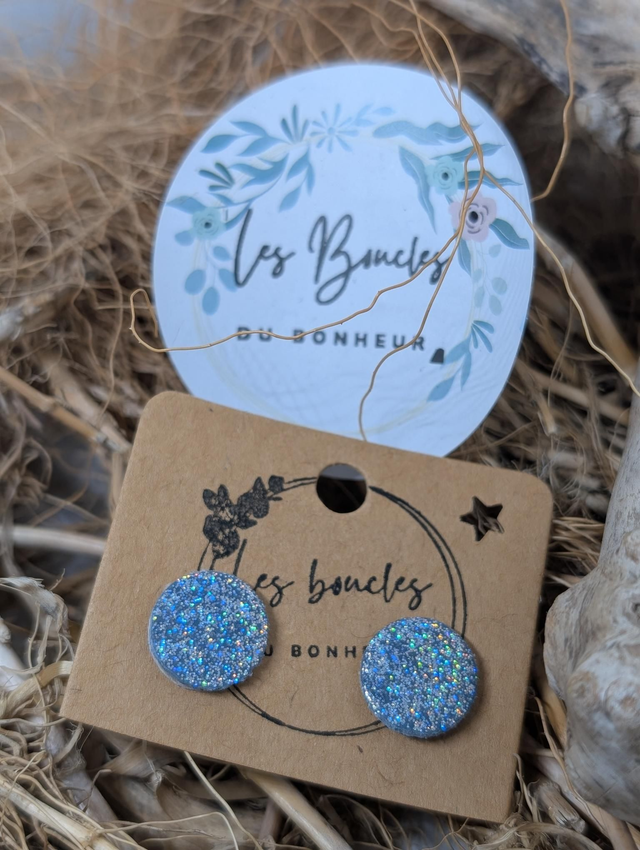 Boucles d&#039;oreilles puces argenté paillettes pu053