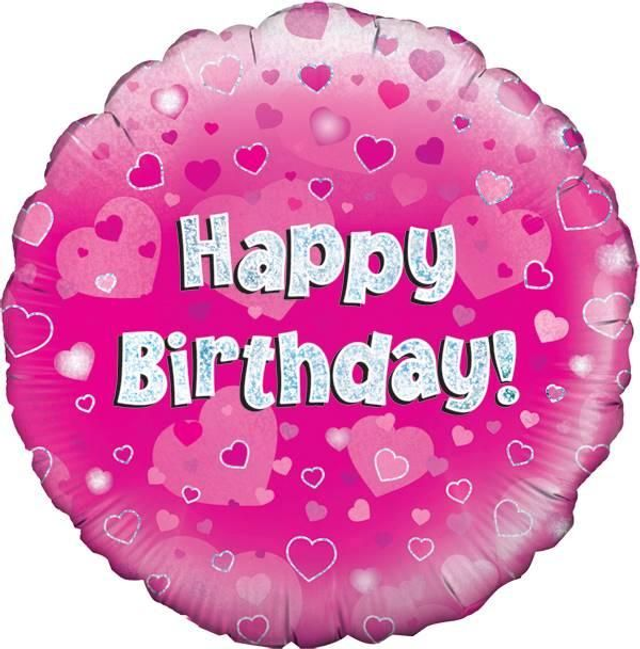 18" HAPPY BIRTHDAY PINK HOLOGRAPHIC FOIL