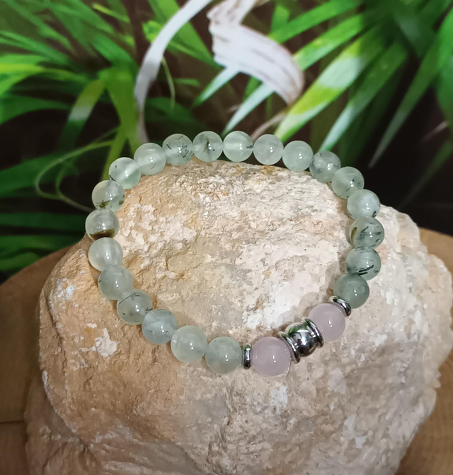 Bracelet en préhnite et quartz rose