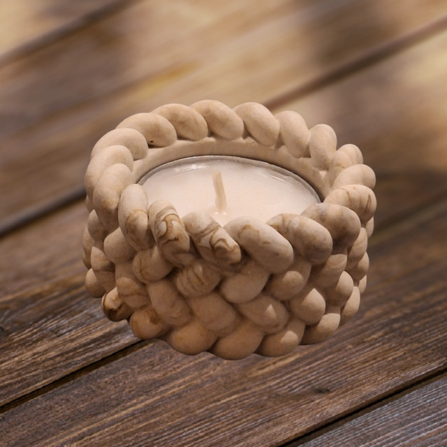 Teelichthalter "Braided" beige/marble
