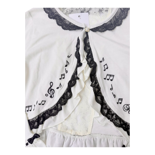 japanese coquette white and black musical note 3/4 sleeve cardigan