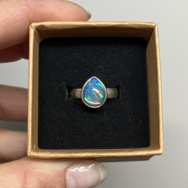 Bague en argent et Opale Welo d’Ethiopie - Taille 56