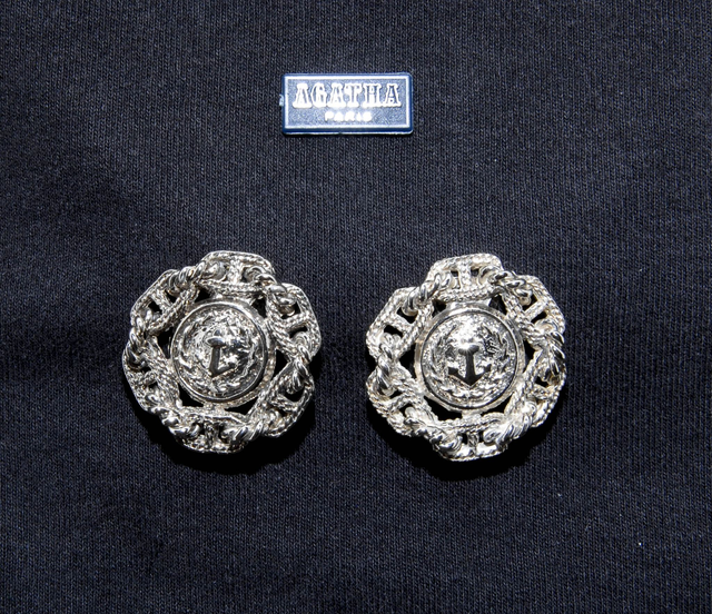 Paire de boucles d'oreilles  maillons chaine + ancre marine Vintage Agatha  (collector)