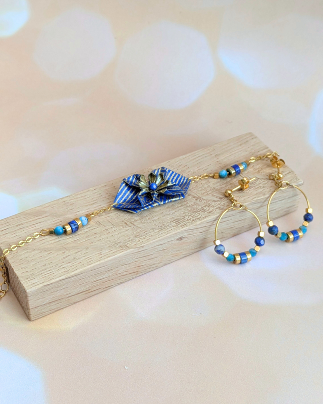 Nymphéa -Lapis lazuli- Bracelet + BO perles