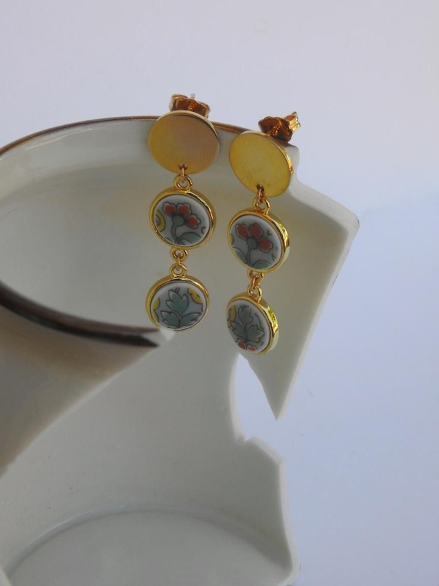 Boucles d'oreilles pendantes - porcelaine Limoges - Haviland no.1