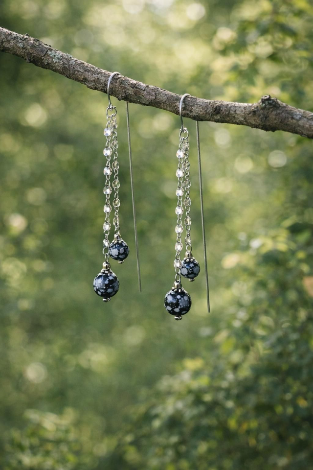 Boucles d'oreilles Obsidienne flocon de neige - Équilibre &amp; Douceur intérieure