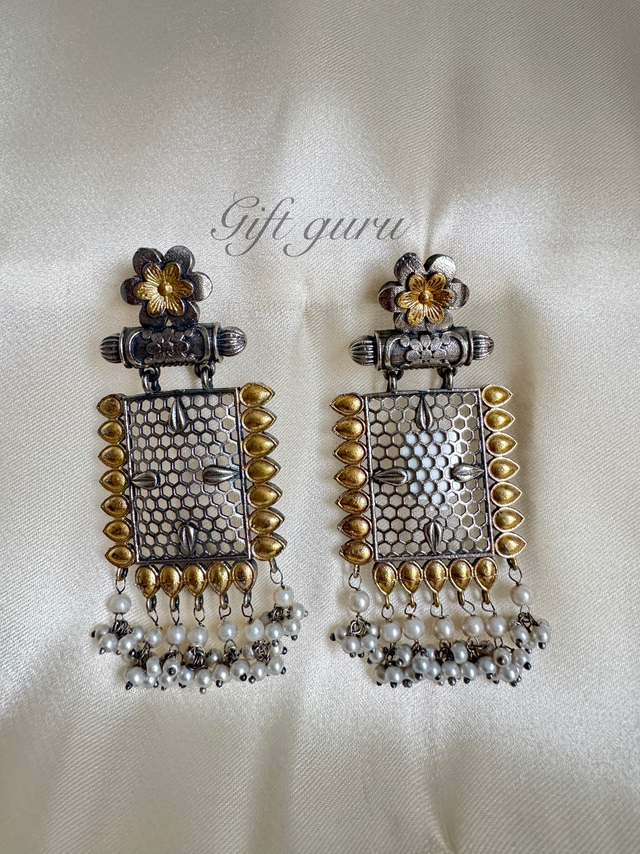  Ethnic Oxidised Dangler Earrings with Gold Antique Finish