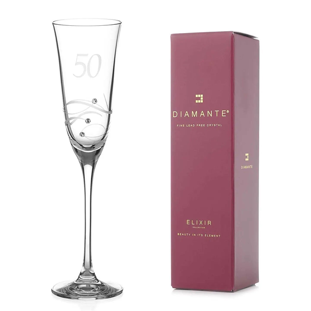 50th Birthday Champagne Flute Adorned with Swarovski Crystal