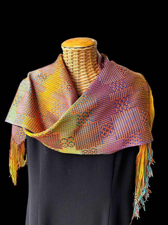 Geometric handwoven silk scarf