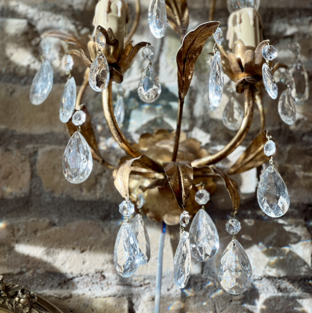 Wandlampen mit Kristallprismen  Paar gold 