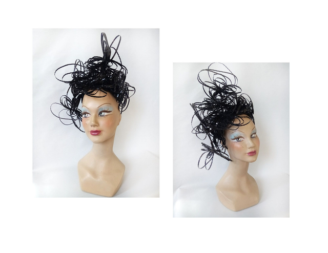 Chapeau femme mariage noir avant-garde bibi cérémonie gala