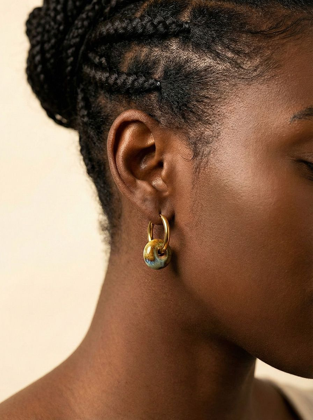 Gradient Drop Thick Hoop Ceramic Earrings