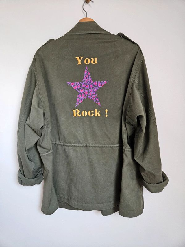Veste army kaki customisée "You Rock" T.48/50