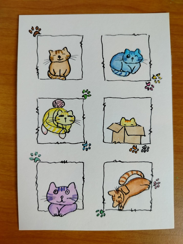 Aquarelle carte de voeux carte d'anniversaire illustration chats 