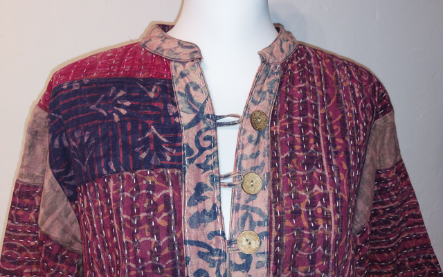 Veste femme Kantha, unique, confectionnée dans les villages indiens, cousue et imprimée à la main, patchwork, coton, teintures naturelles