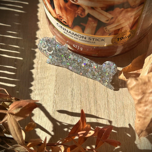 Barrette à cheveux - Chat argenté