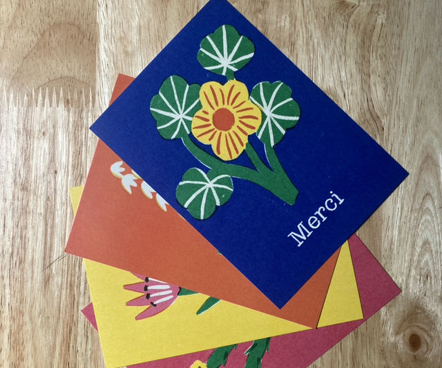Set of 4 Illustrated Flower Thank You Cards 