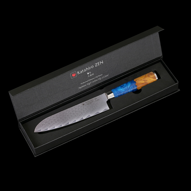 ZEN - Damascus 5&quot; Santoku-mez, met handvat van beugelhout en hars