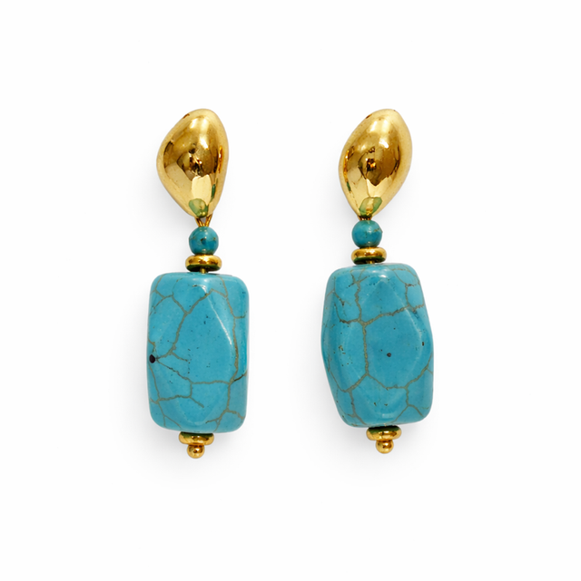 Pendientes acero dorado turquesa 