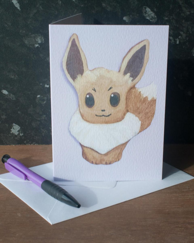 Eevee Pokemon Greetings Card/Mounted Print (blank inside)