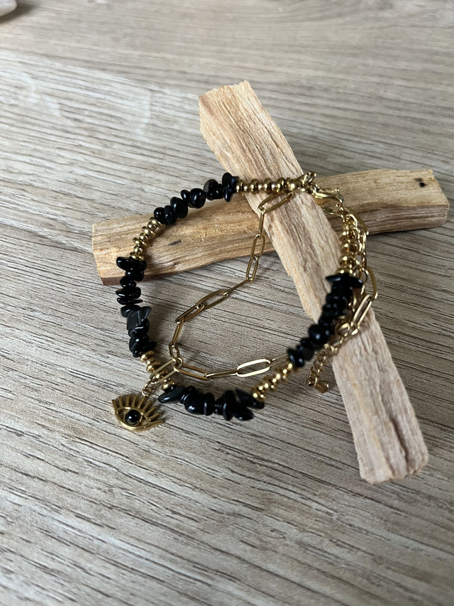 Bracelet Obsidienne noire - Oeil d'Horus