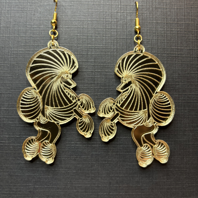 Acrylic - Earrings Poodle Continental Gold Mirror Medium