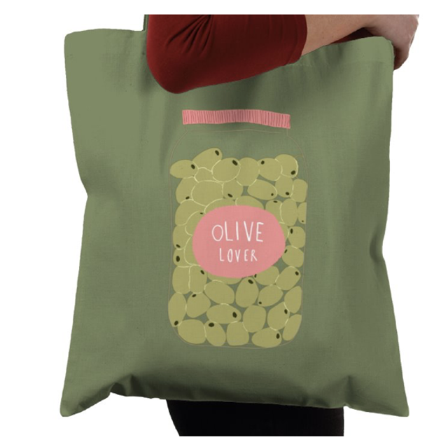 Illustrated Cotton Tote Bag - Olive Lover