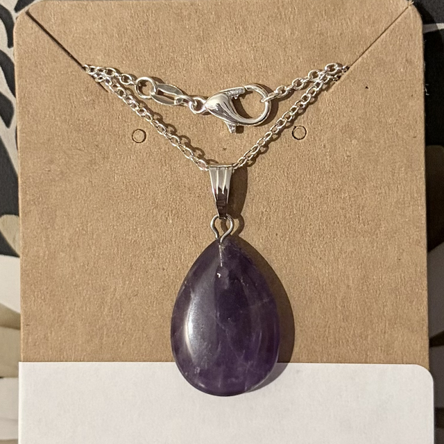 Amethyst Teardrop 18” silver plated necklace 
