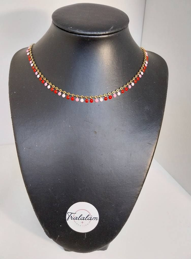 ✨Collier &quot;camaieu de rose/rouge en pastilles émaillées&quot;✨