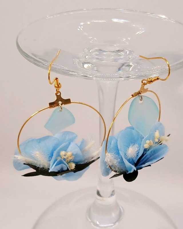 Mystere etrenel - Boucles d’oreilles acier inox &amp; fleur éternelle