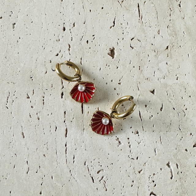 Oorbellen schelp rood 