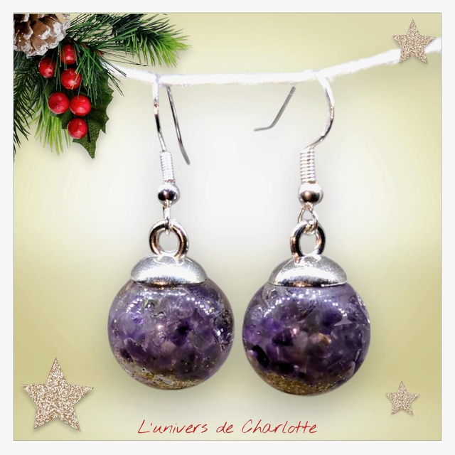 Boucles d'oreilles "Améthyste" boule de Noël BO-204