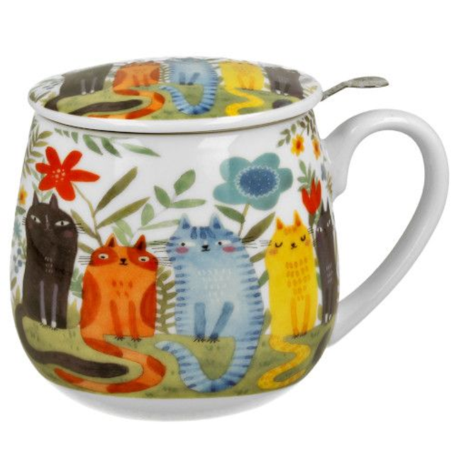 Taza felines, porcelana 0,40 l. filtro y tapa, en caja de regalo.*969