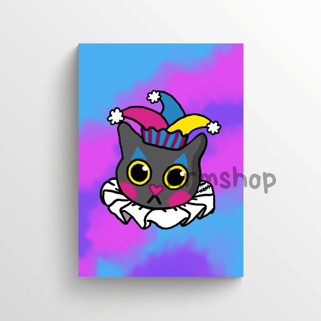 Clown Cat (Galaxy Background) Art Print 6x4" Unframed 