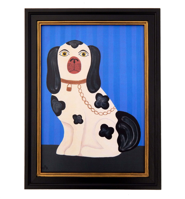 Framed Fine Art Print - Staffordshire Dog - Left Facing - Blue